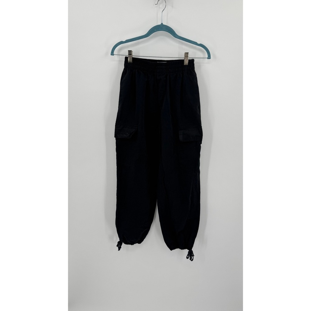 Urban Outfitters Black Cargo Jogger Pants Y2K Small Elastic Waist Bungee Hem
